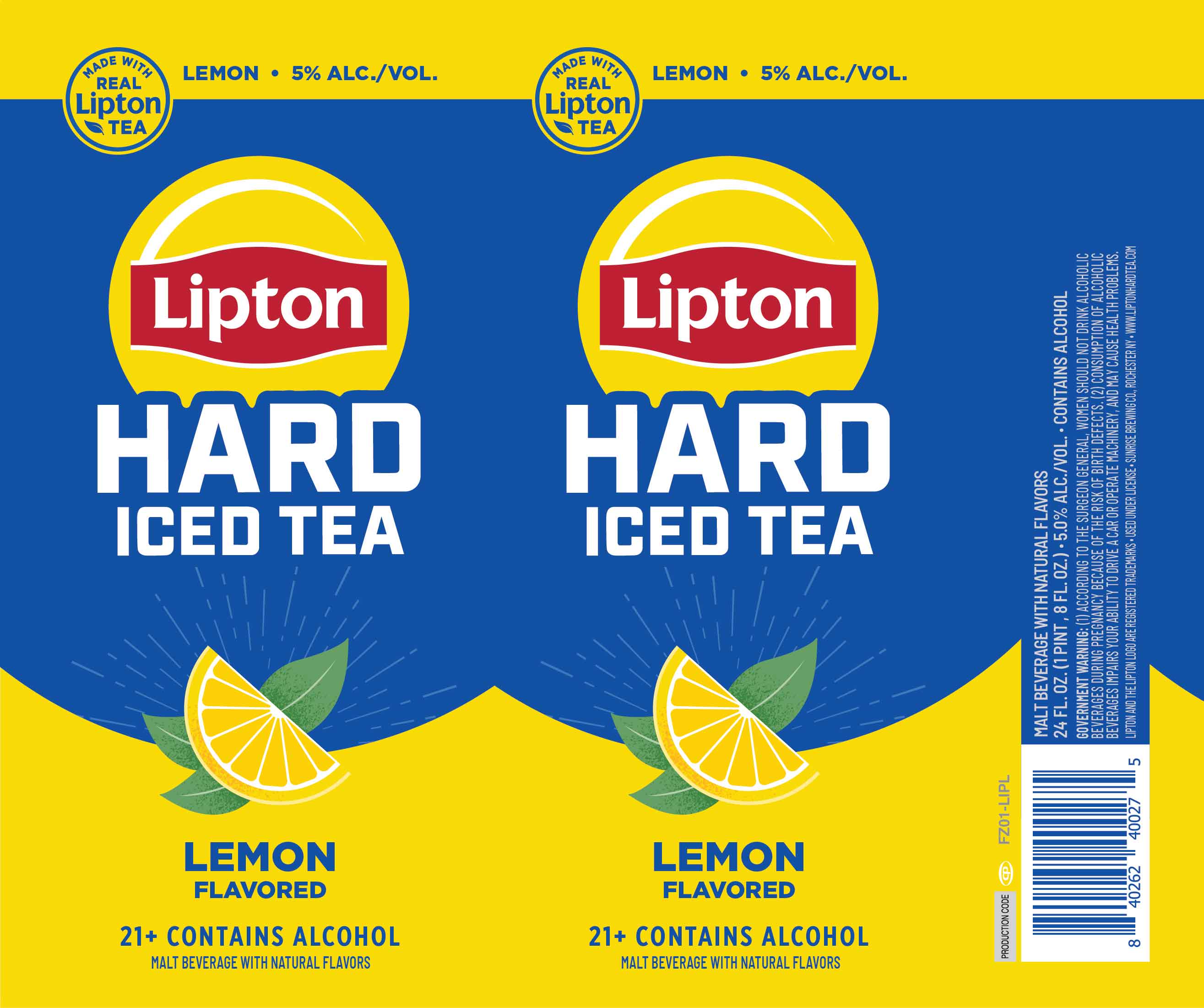 TABC label artwork for Lipton Hard Iced Tea Lemon 24 oz can 2026