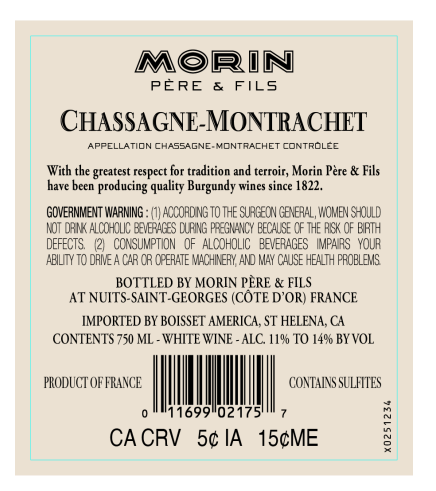 TABC label artwork for Morin Peres & Fil Chassagne Montrachet
