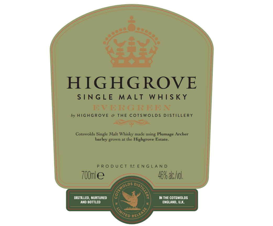 TABC label artwork for COTSWOLDS Highgrove Evergreen Single Malt Whisky