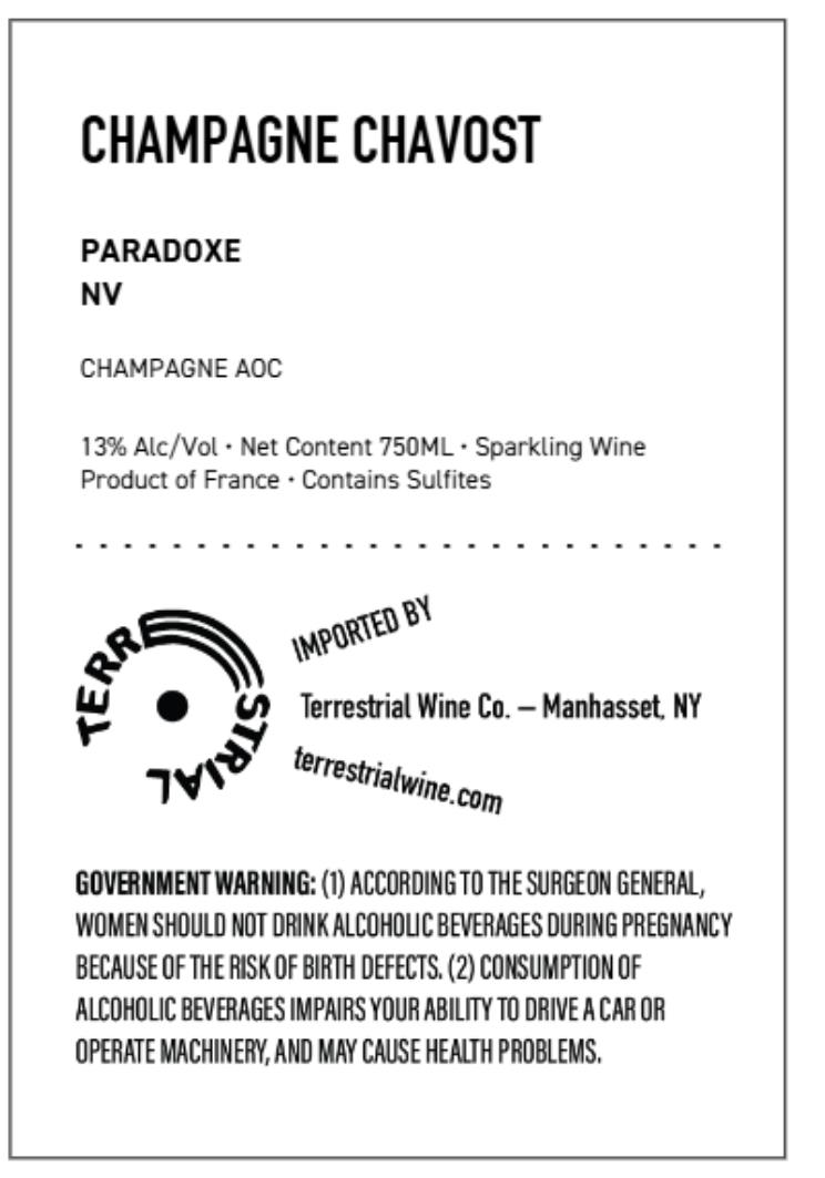 TABC label artwork for CHAMPAGNE CHAVOST  Paradoxe Brut Nature Champagne AOC