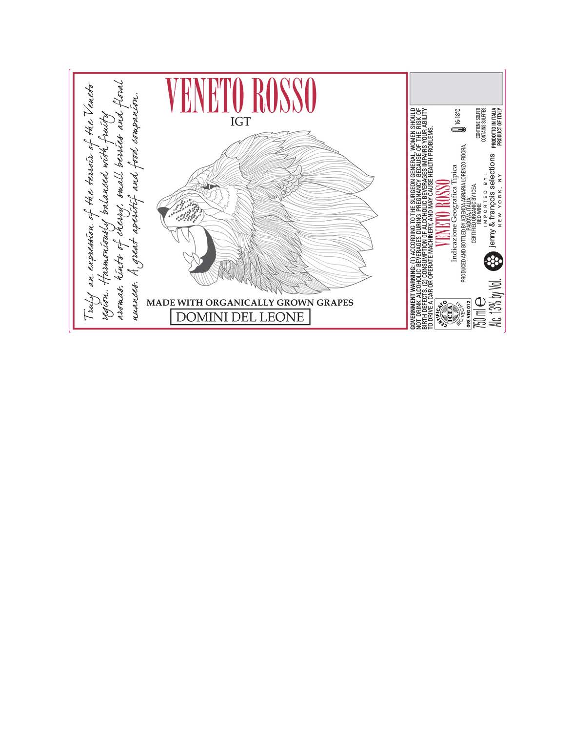 TABC label artwork for Domini Del Leone, Veneto Rosso MOG