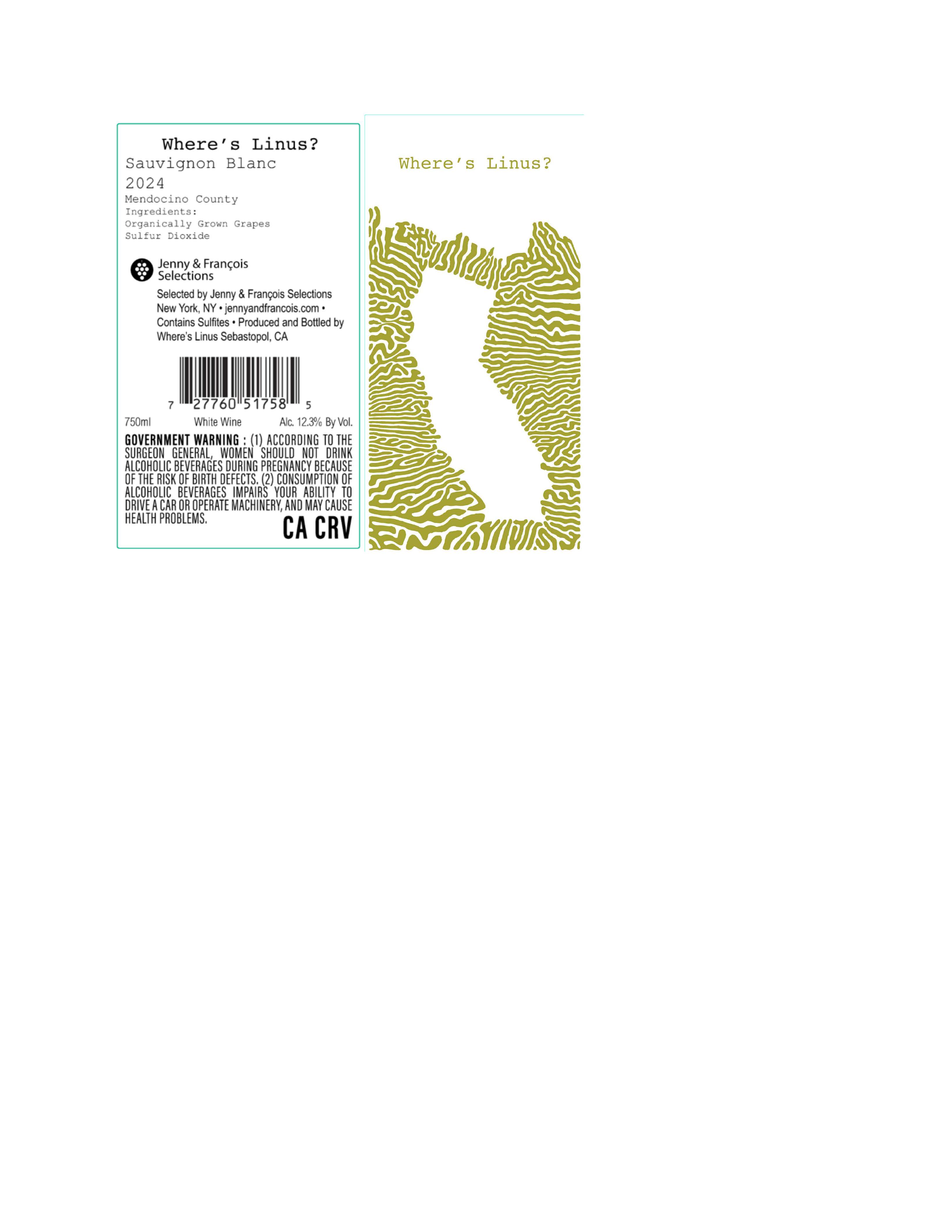 TABC label artwork for Where's Linus?, Sauvignon Blanc