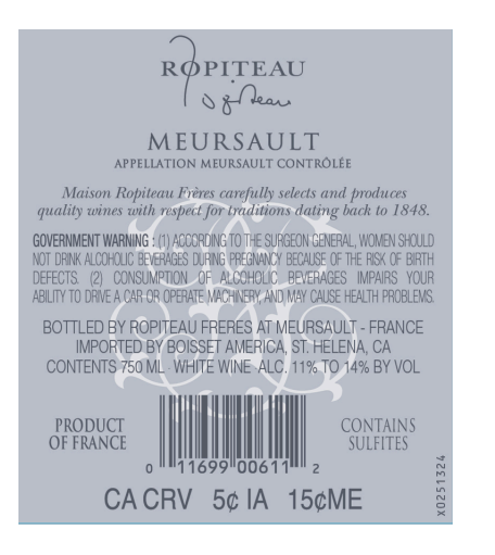 TABC label artwork for Ropiteau Le Meursault