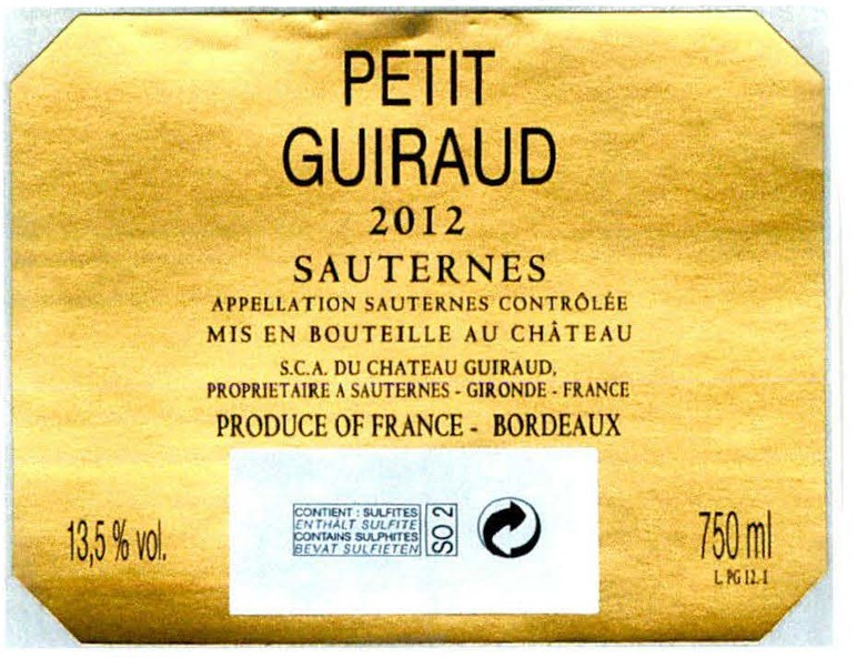 TABC label artwork for PETIT GUIRAUD SAUTERNES