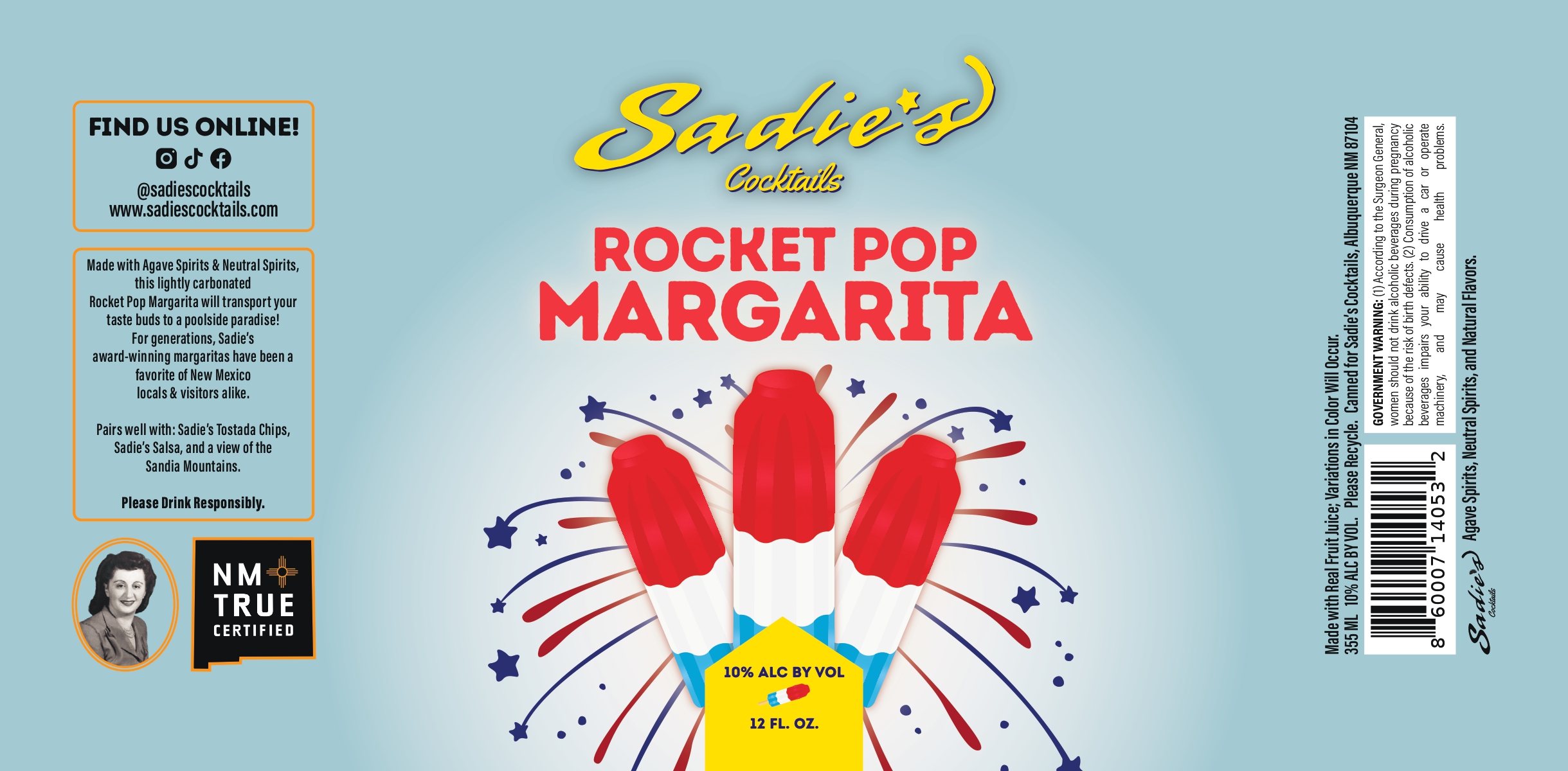 TABC label artwork for Sadies Cocktails Rocket Pop Margarita