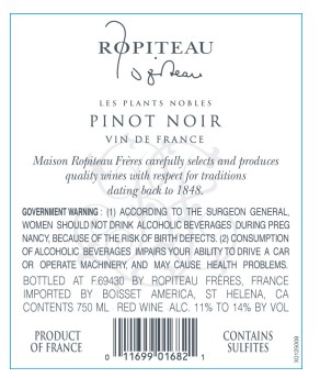 TABC label artwork for Ropiteau Les Plants Nobles Pinot Noir