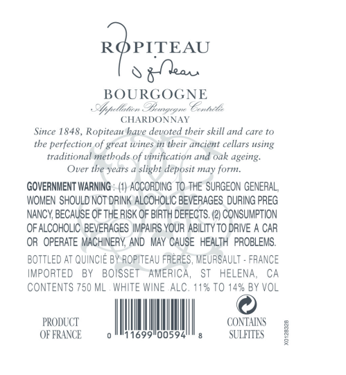 TABC label artwork for Ropiteau Bourgogne Chardonnay