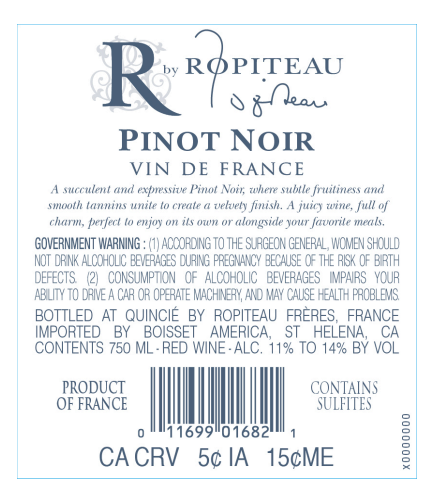 TABC label artwork for Ropiteau Pinot Noir