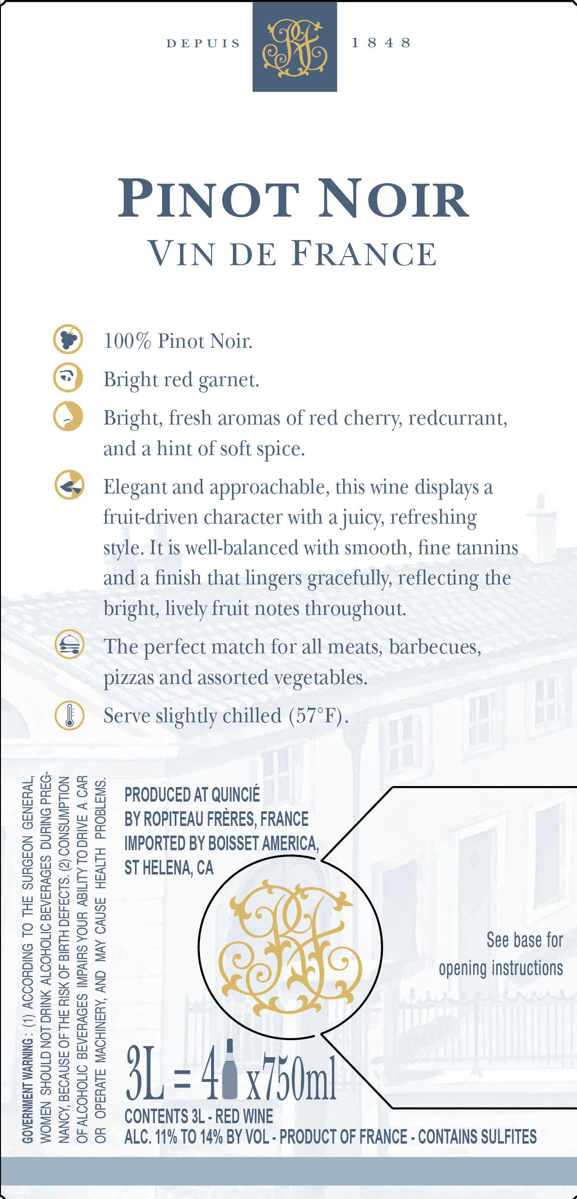 TABC label artwork for Ropiteau Pinot Noir