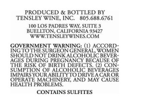 TABC label artwork for Tensley Syrah Thompson Vineyard