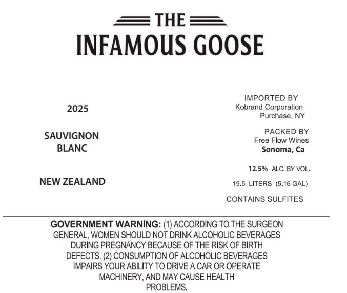 TABC label artwork for Infamous Goose Sauvignon Blanc Keg