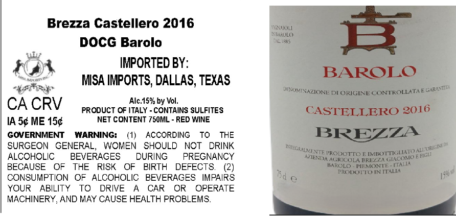 TABC label artwork for BREZZA CASTELLERO BAROLO
