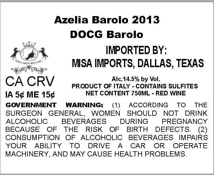 TABC label artwork for AZELIA BAROLO
