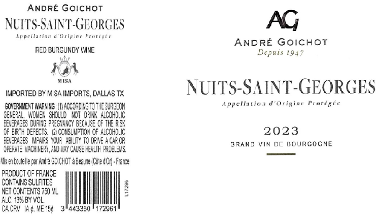 TABC label artwork for ANDRE GOICHOT NUITS-SAINT-GEORGES