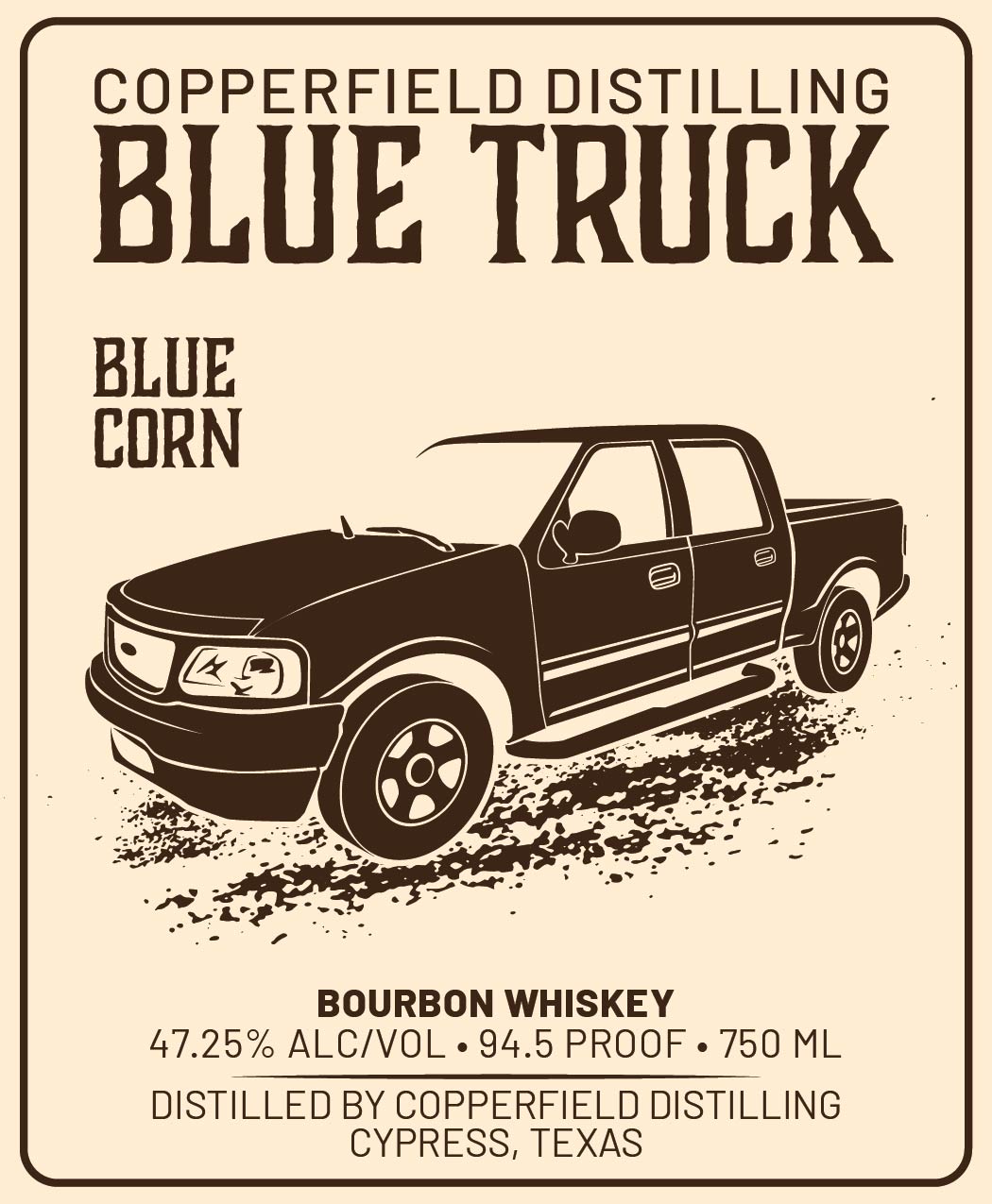 TABC label artwork for Copperfield Distilling Blue Truck