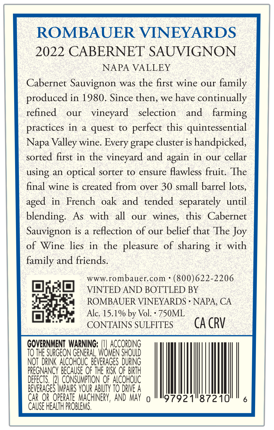 TABC label artwork for Rombauer Vineyards Cabernet Sauvignon Napa Valley