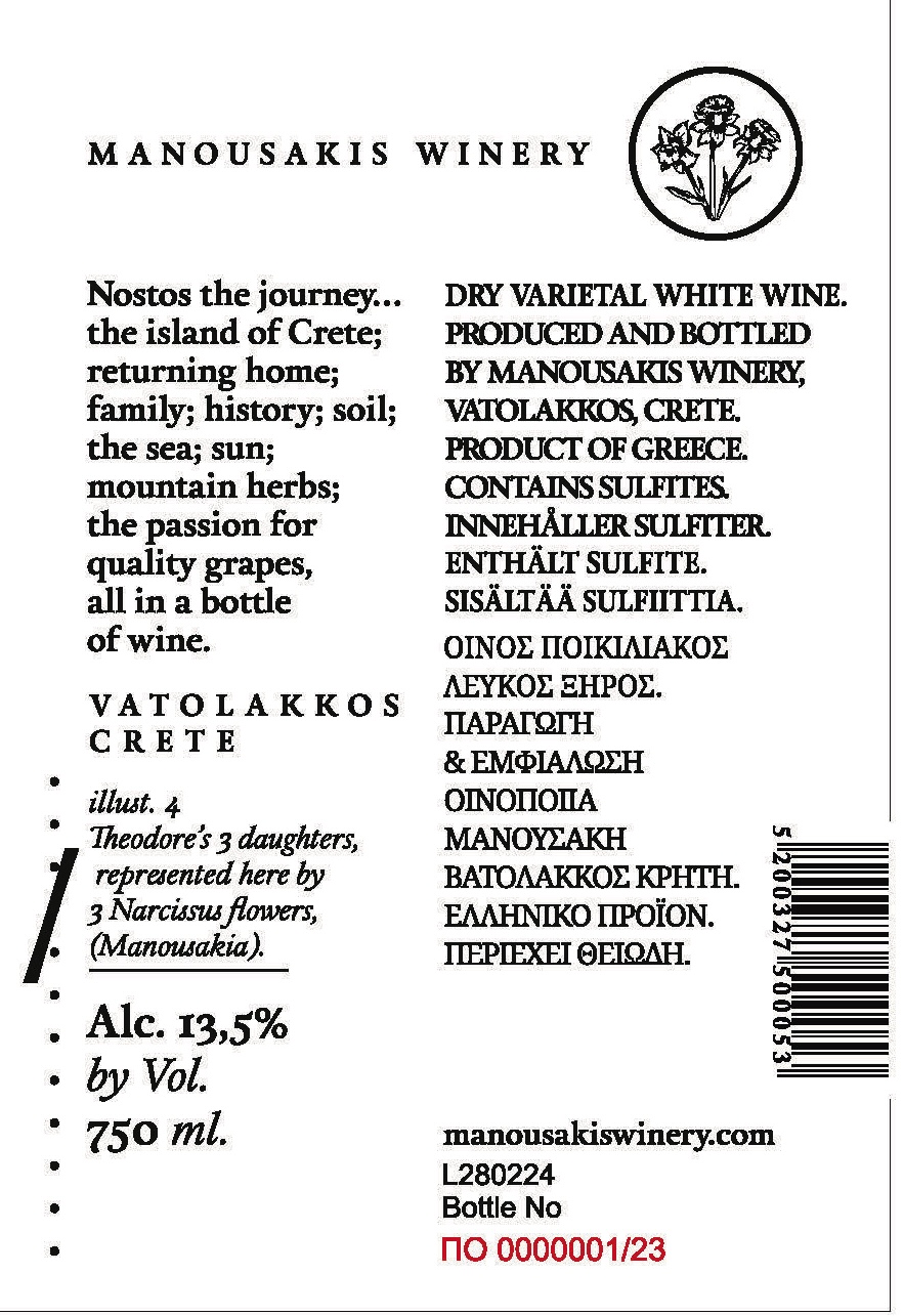 TABC label artwork for MANOUSAKIS WINERY NOSTOS