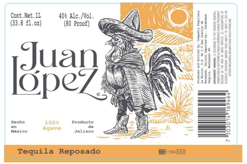 TABC label artwork for Juan Lopez Tequila Reposado