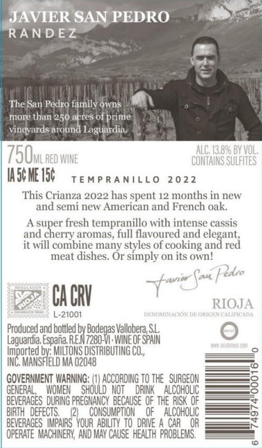 TABC label artwork for JAVIER SAN PEDRO