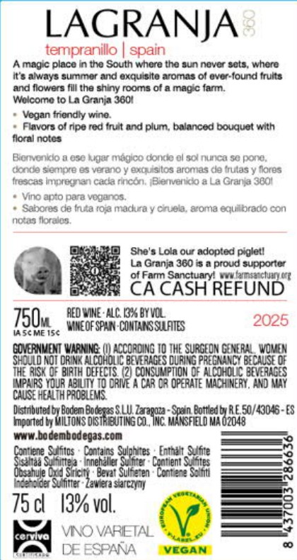 TABC label artwork for LA GRANJA TEMPRANILLO