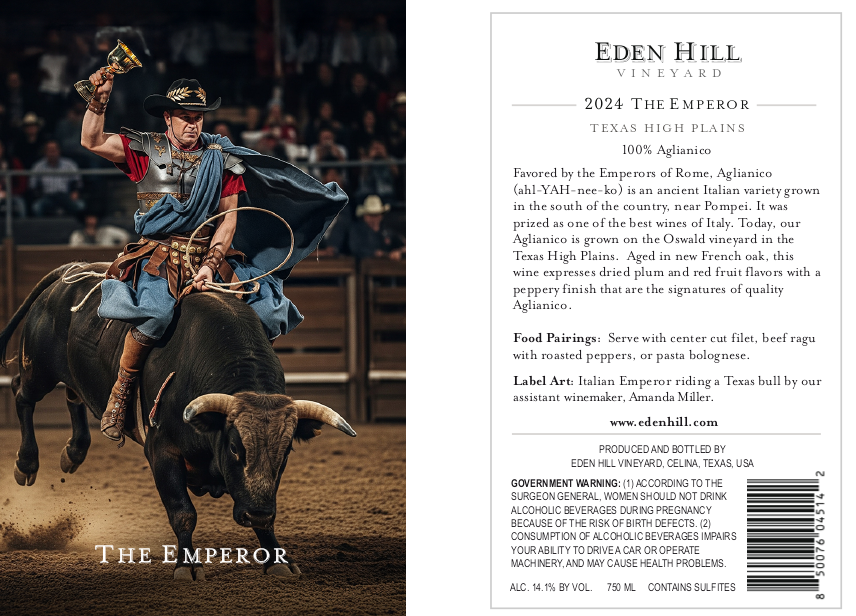 TABC label artwork for Eden Hill Vineyard 2024 The Emperor