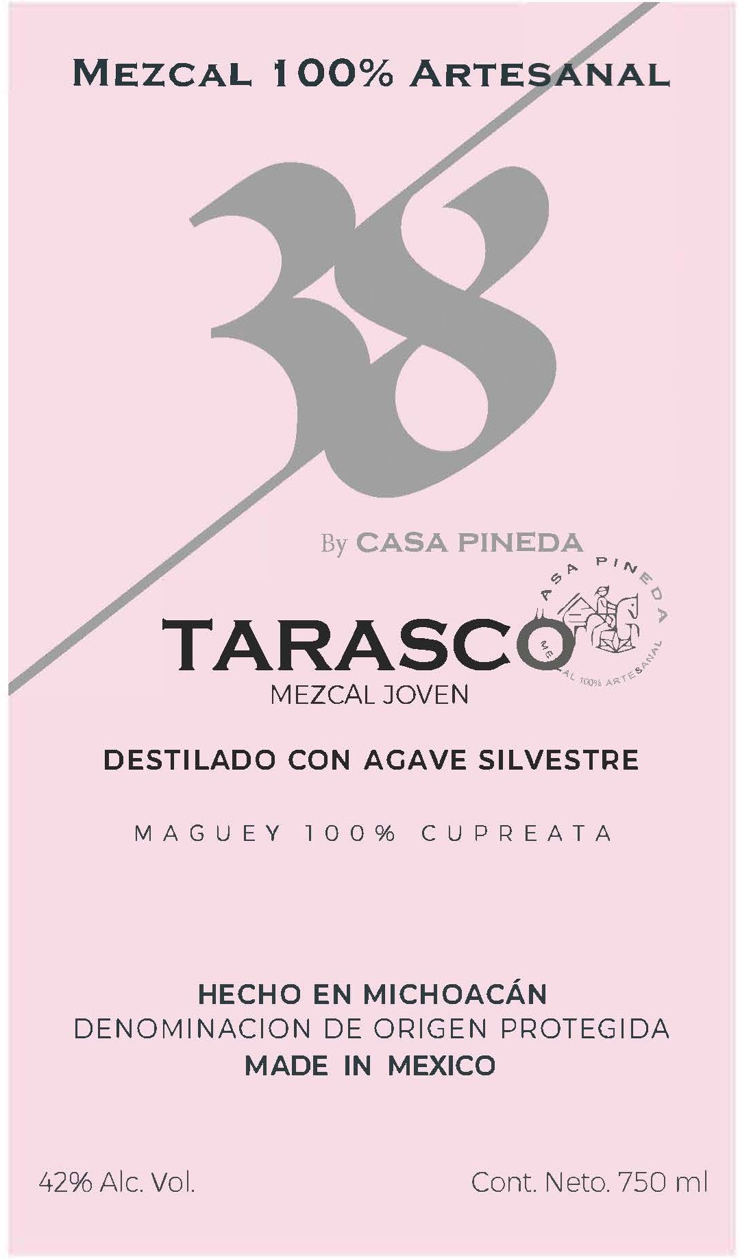 TABC label artwork for 38 By Casa Pineda Tarasco