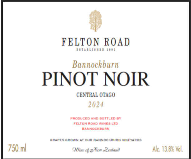 TABC label artwork for FELTON ROAD BANNOCKBURN PINOT NOIR