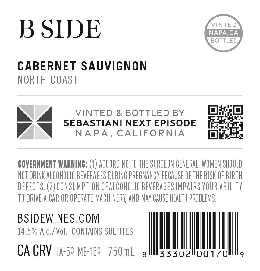 TABC label artwork for B Side Cabernet Sauvigon North Coast