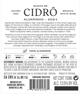TABC label artwork for Quinta de Cidro Douro Alvarinho