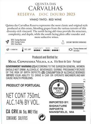 TABC label artwork for Quinta Das Carvalhas Douro Reserva Tinto