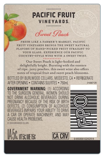 TABC label artwork for Pacific Fruit Vineyards Sweet Peach