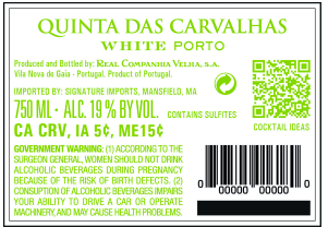TABC label artwork for Quinta Das Carvalhas White Porto