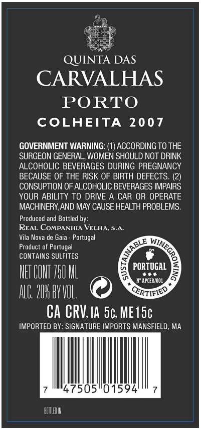 TABC label artwork for Quinta Das Carvalhas Colheita Porto