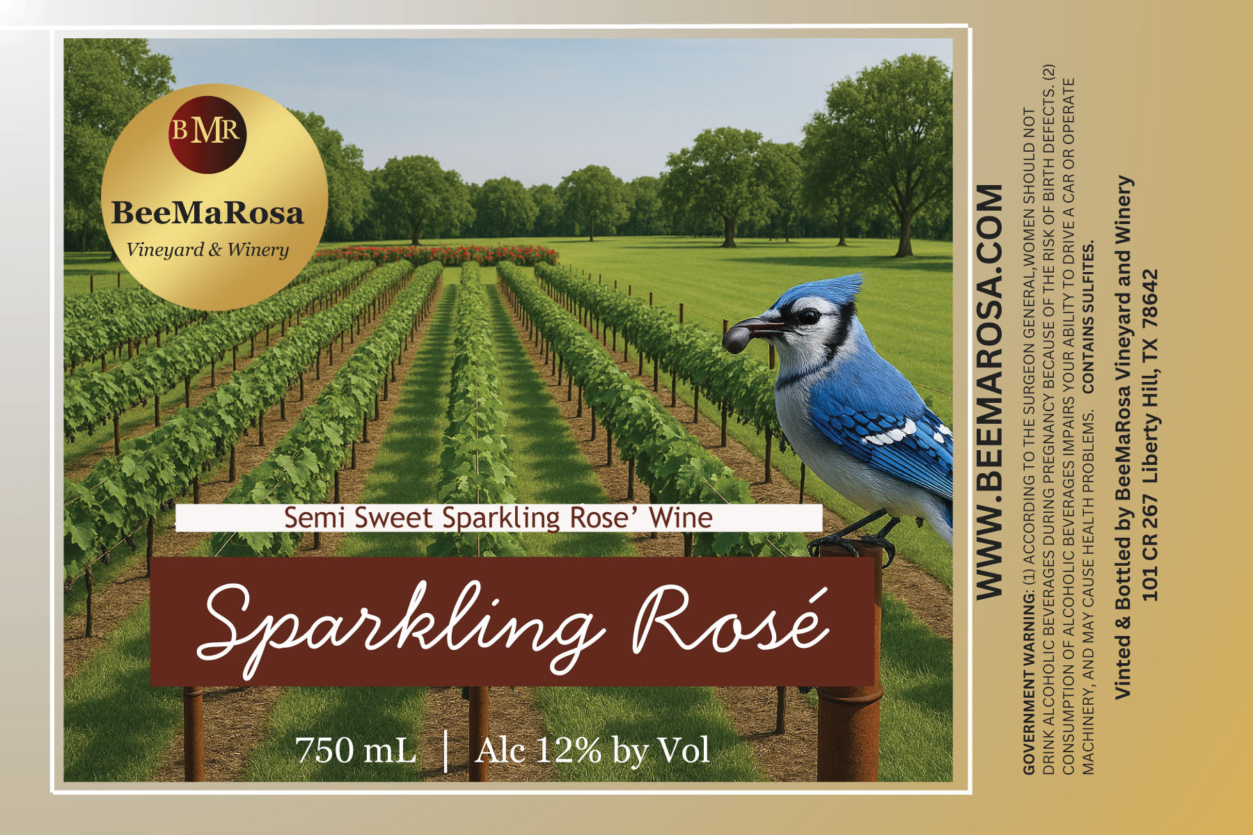 TABC label artwork for BeeMaRosa Winery & Vineyard Sparkling Rose