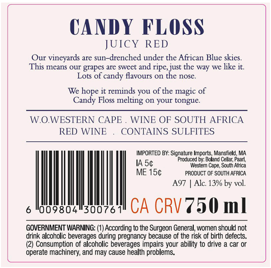TABC label artwork for Candy Floss Sweet Red
