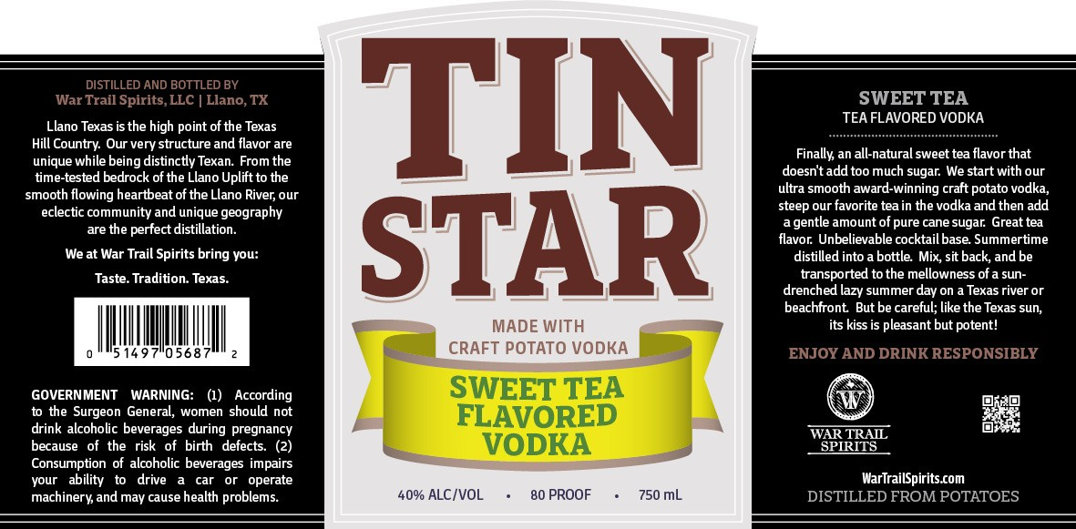 TABC label artwork for TIN STAR SWEET TEA VODKA