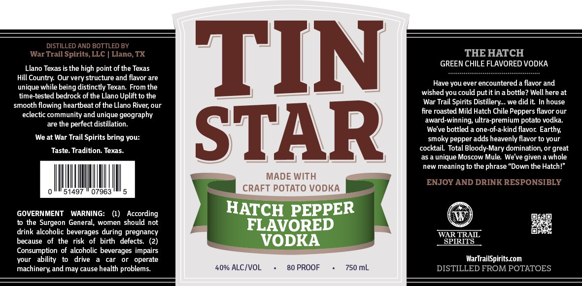 TABC label artwork for TIN STAR THE HATCH VODKA