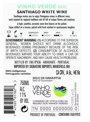 TABC label artwork for Santhiago Vinho Verde