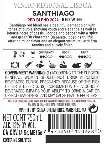 TABC label artwork for Santhiago Lisboa Red Blend