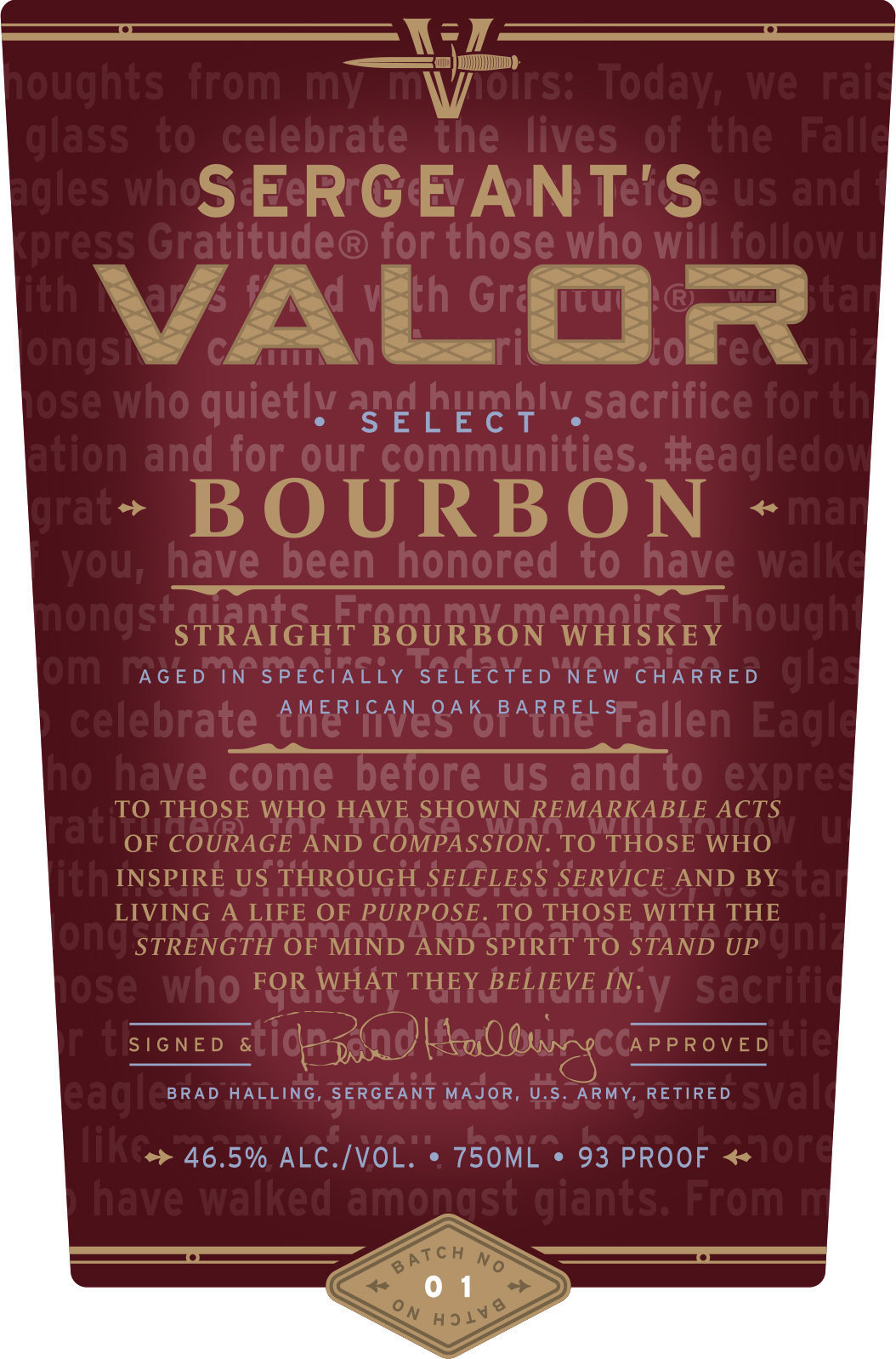 TABC label artwork for Sergeant's Valor Select Bourbon