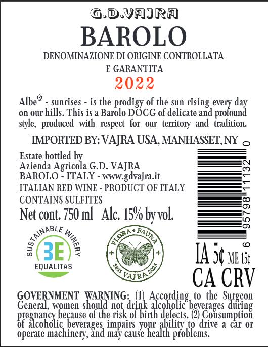 TABC label artwork for G. D. VAJRA Albe Barolo