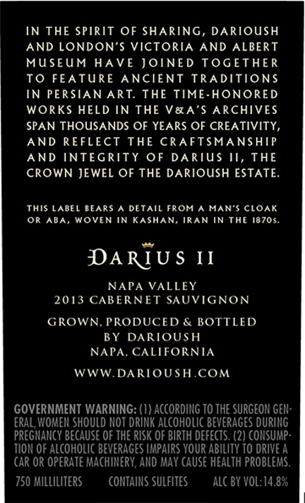 TABC label artwork for Darius II Cabernet Sauvignon, Napa Valley