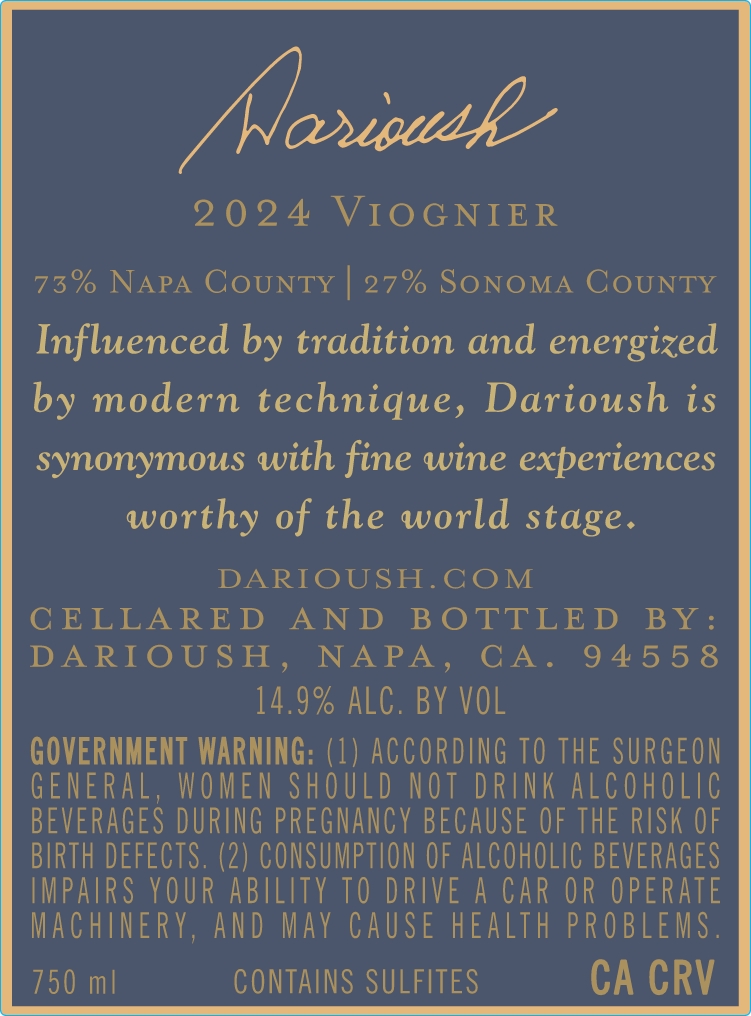 TABC label artwork for Darioush Viognier, Napa County