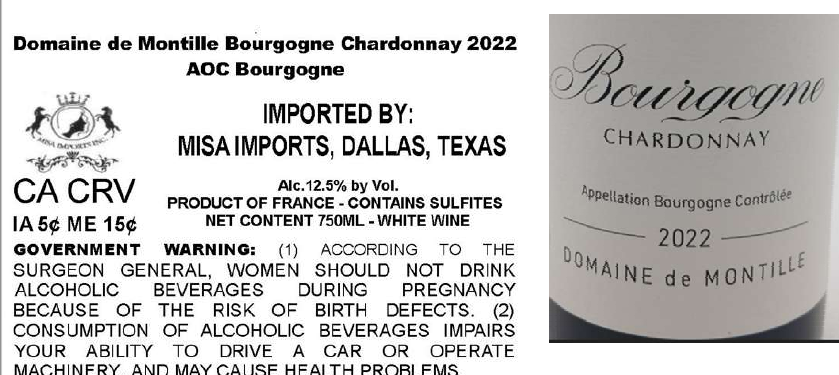 TABC label artwork for DOMAINE DE MONTILLE CHARDONNAY