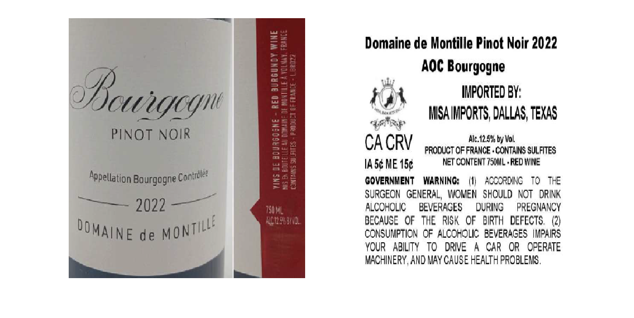 TABC label artwork for DOMAINE DE MONTILLE PINOT NOIR