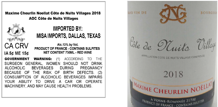 TABC label artwork for MAXIME CHEURLIN NOELLAT COTE DE NUITS VILLAGES