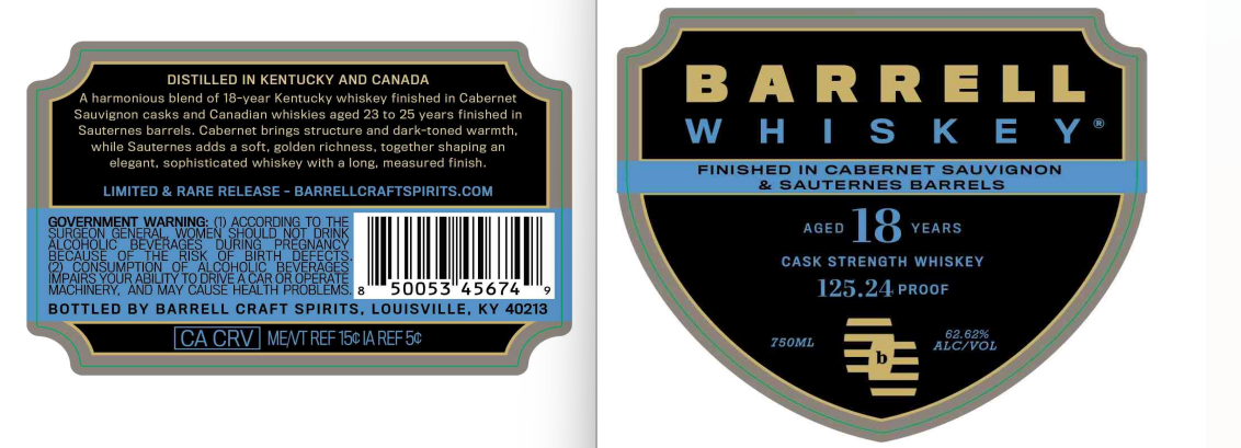 TABC label artwork for Barrell 18 Yr Whiskey Finished in Cabernet Sauvignon and Sauternes Barrels