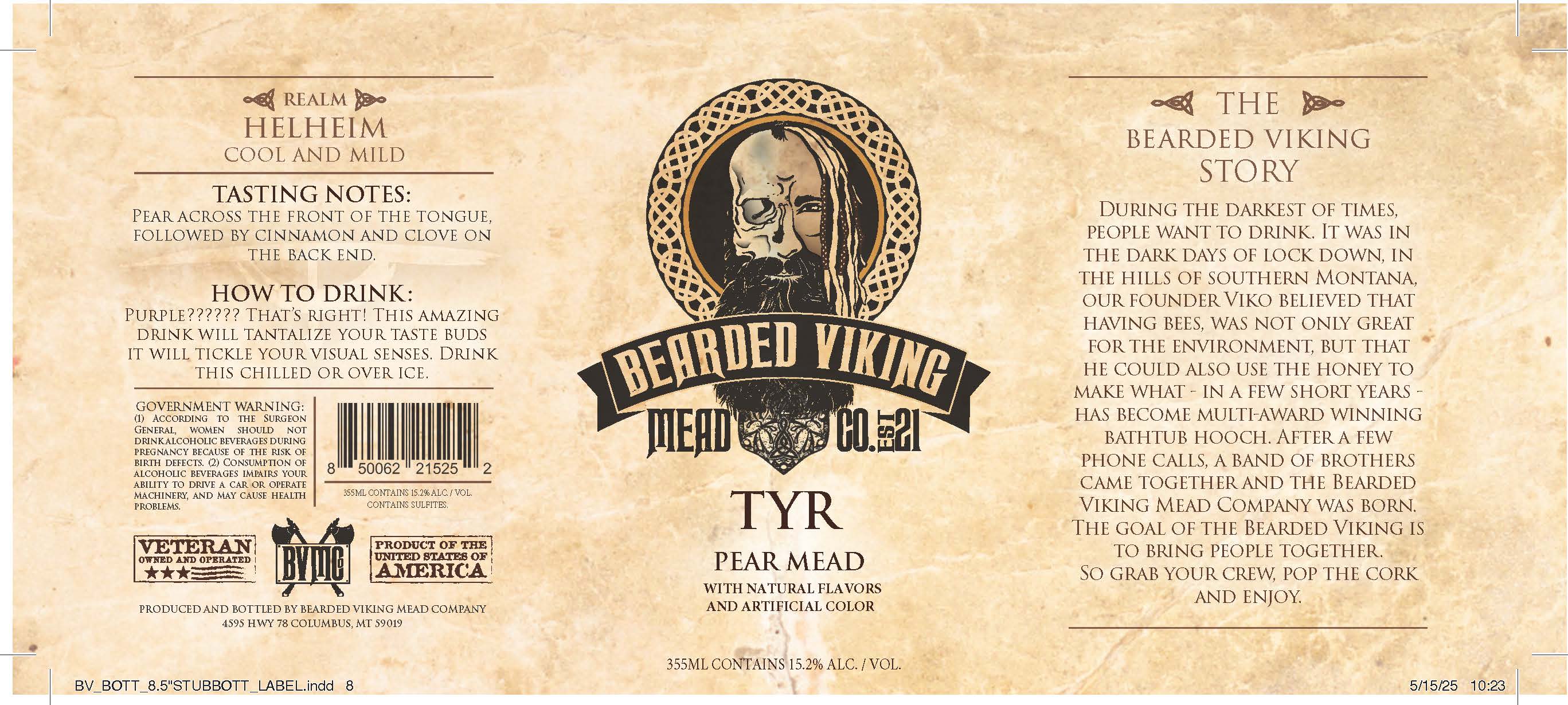 TABC label artwork for BEARDED VIKING MEAD COMPANY TYR PEAR MEAD