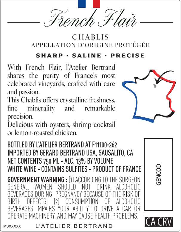 TABC label artwork for L'Atelier Bertrand French Flair Le Lumineaux Chablis