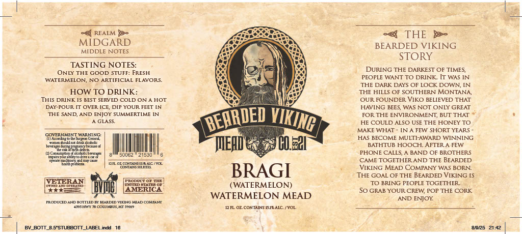 TABC label artwork for BEARDED VIKING MEAD COMPANY BRAGI(WATERMELON)